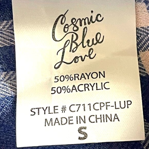 Cosmic Blue Love Women’s Blue and White Plaid Button-Up Shirt – Size S - Picture 7 of 8